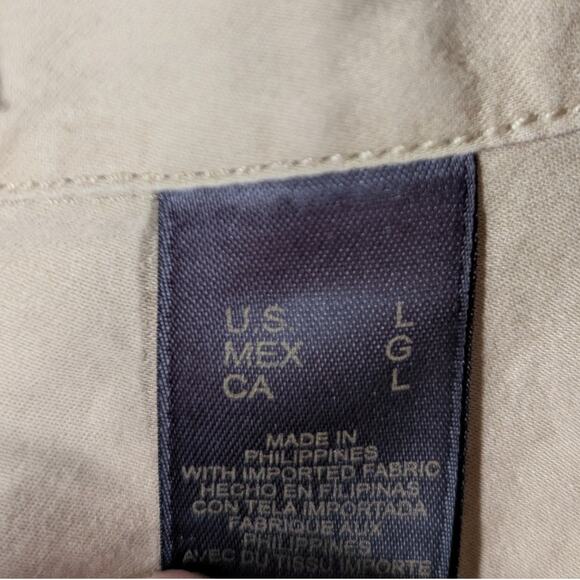 Liz Claiborne Women’s Large 100% Cotton Short Sleeve Button Shirt Khaki Beige - Picture 2 of 5